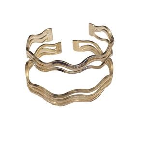 Women’s Silver Wavy Cuff Bracelets Set Of 2 Fashion Jewelry Metal 6 Inch